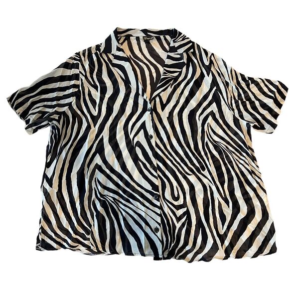 Sunflair Zebra Animal Print Blouse Top Womens Sz. 24 Black Beige Lightweight - Picture 1 of 9